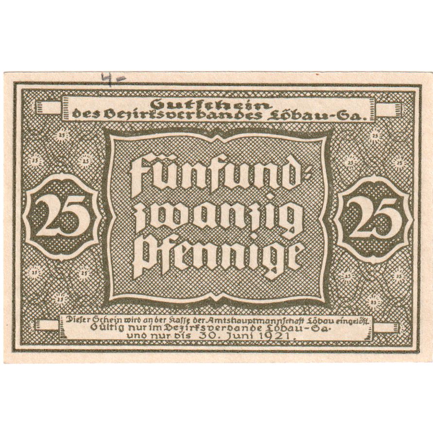 Deutschland, Löbau Stadt, 25 Pfennig, 1921-06-30, VZ+
