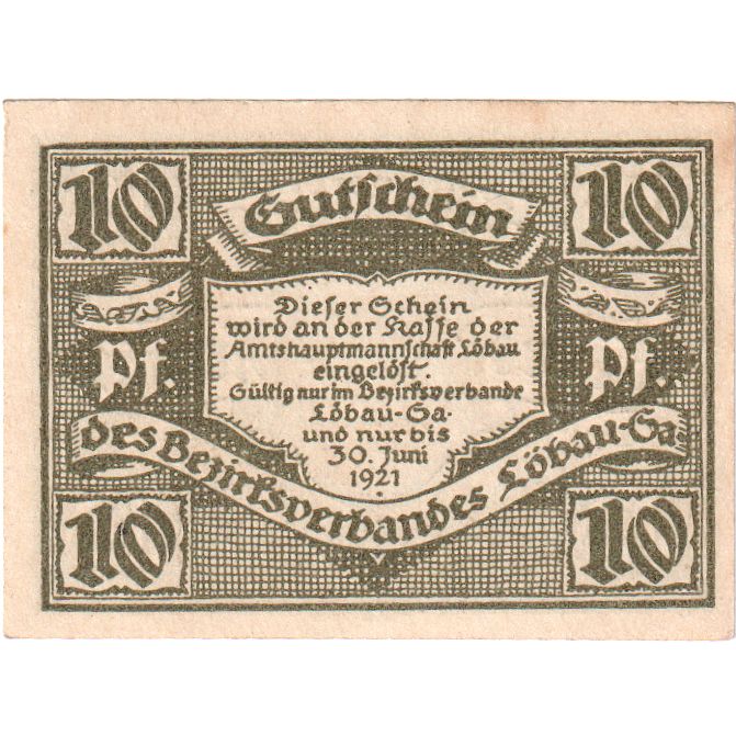 Germania, Löbau Stadt, 10 Pfennig, 1921-06-30, SPL