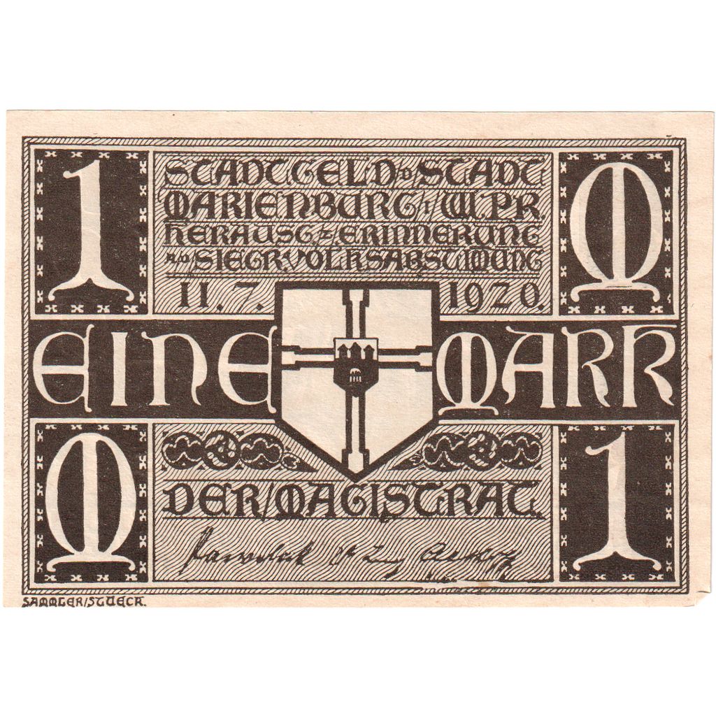 Germania, Marienburg Stadt, 1 Mark, 1920-7-11, SPL