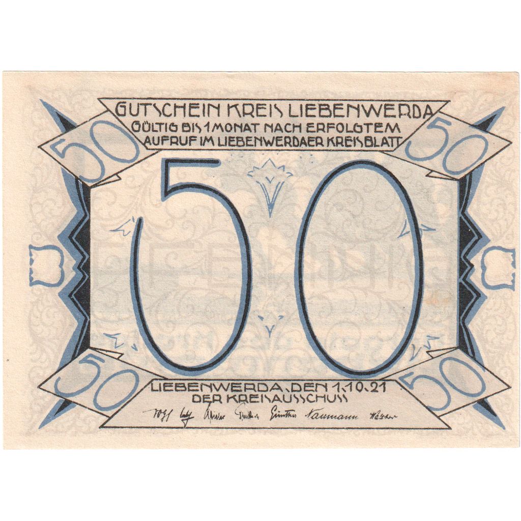 Niemcy, Liebenwerda Kreis, 50 Pfennig, 1921-10-01, UNC(60-62)