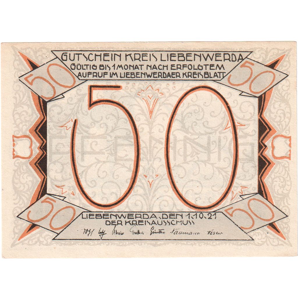 Germania, Liebenwerda Kreis, 50 Pfennig, 1921-10-01, SPL