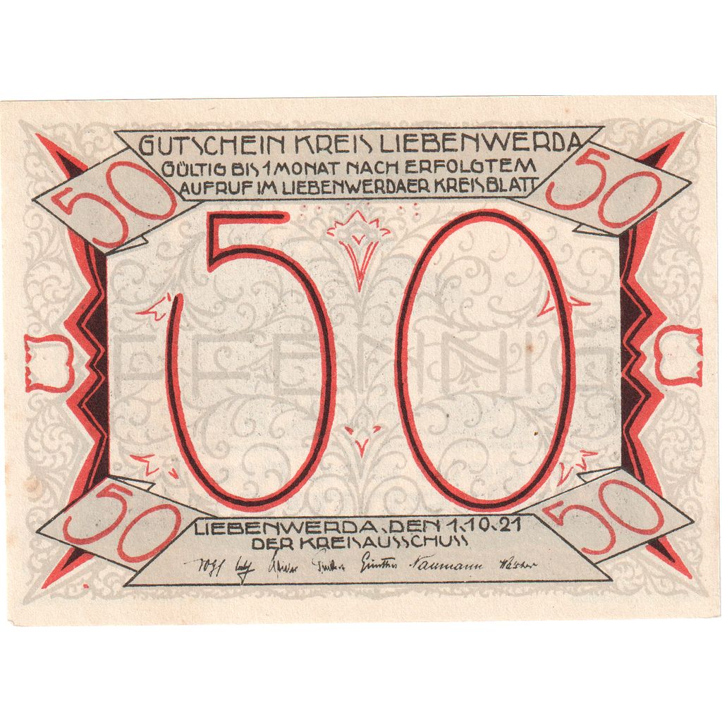 Germania, Liebenwerda Kreis, 50 Pfennig, 1921-10-01, SPL