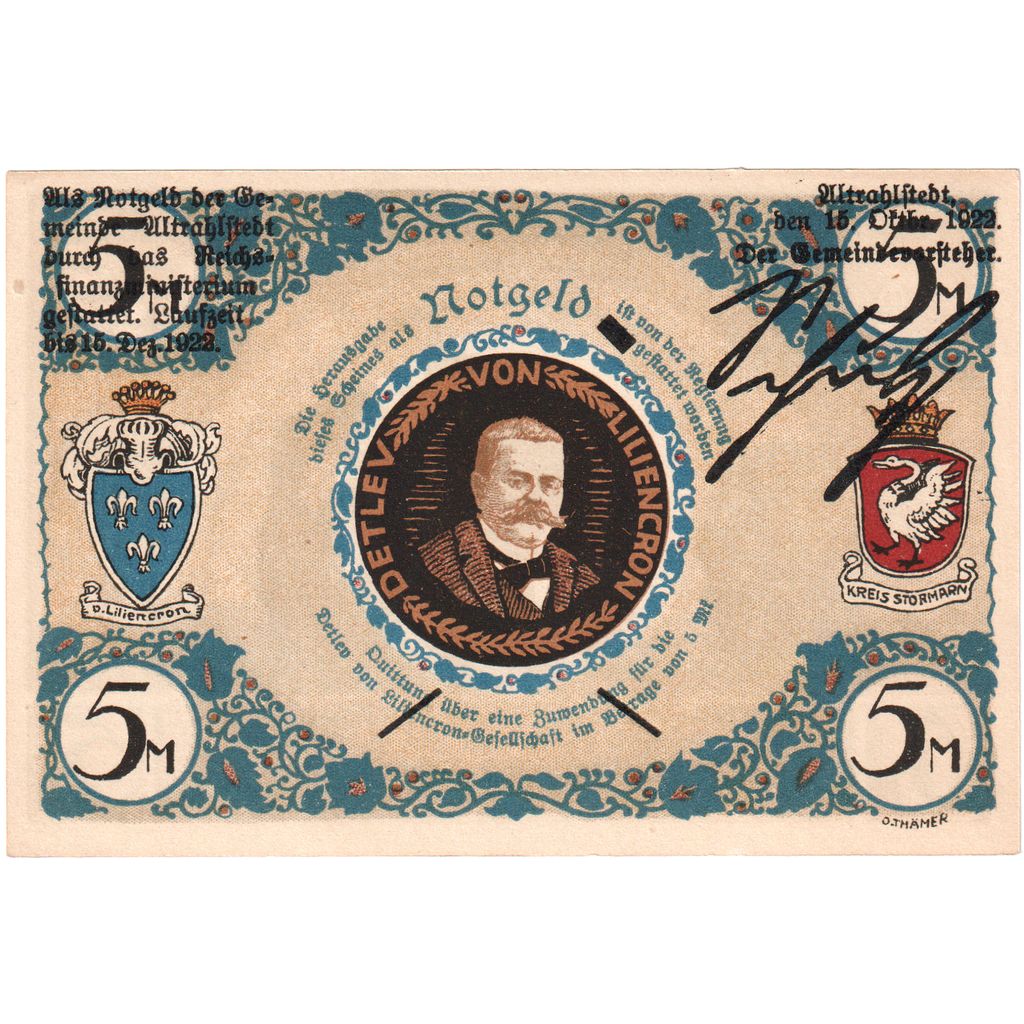 Niemcy, Altrahlstedt, 5 Mark, 1922-10-15, UNC(63)