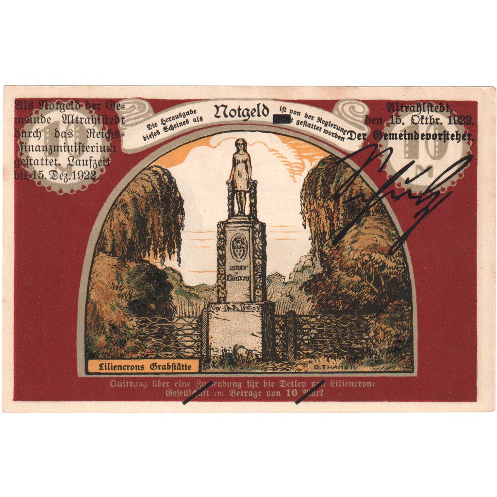Niemcy, Altrahlstedt, 10 Mark, 1922-10-15, UNC(63)
