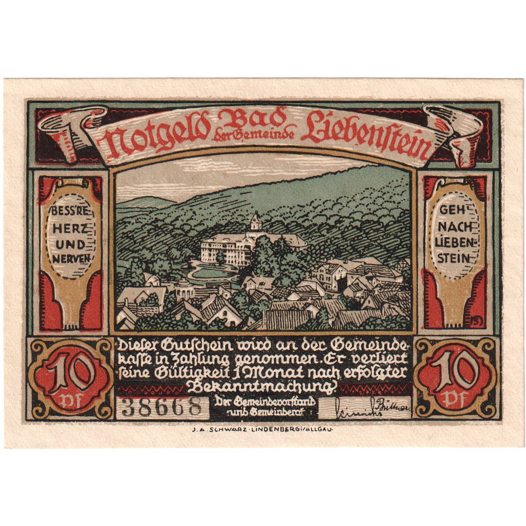 Deutschland, Liebenstein Bad Gemeinde, 10 Pfennig, UNZ-