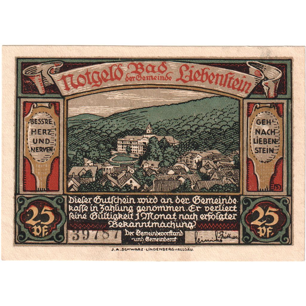 Niemcy, Liebenstein Bad Gemeinde, 25 Pfennig, UNC(63)