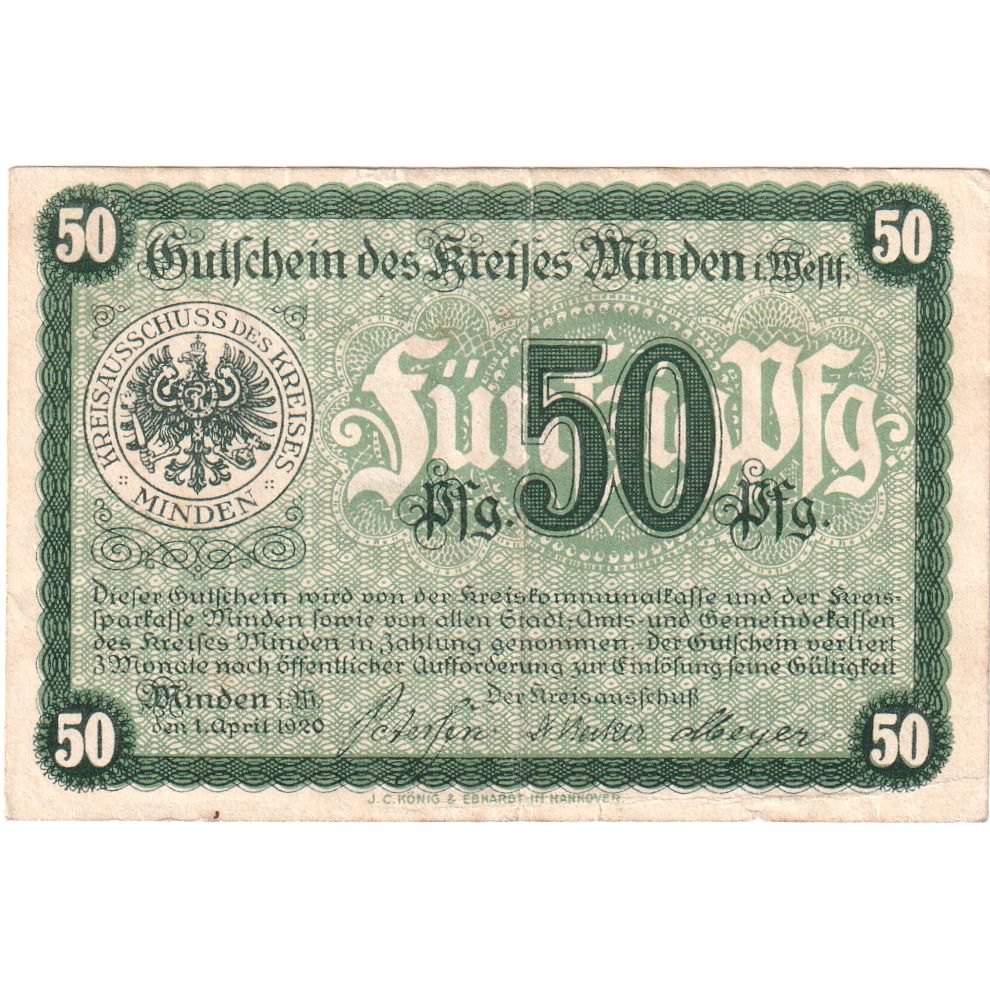 Alemania, Minden Kreis, 50 Pfennig, 1917-07-17, EBC+