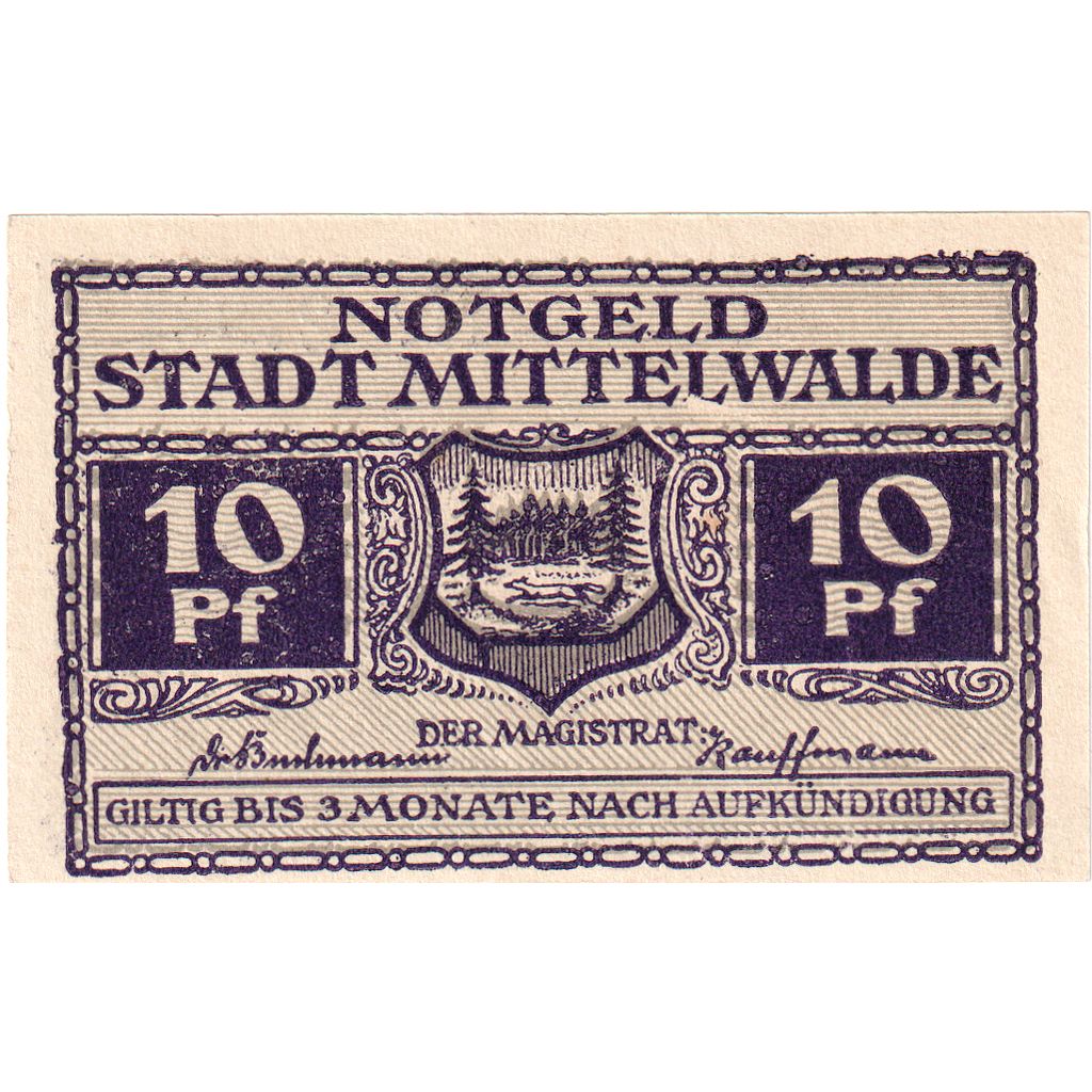 Deutschland, Mittelwalde Stadt, 10 Pfennig, VZ+