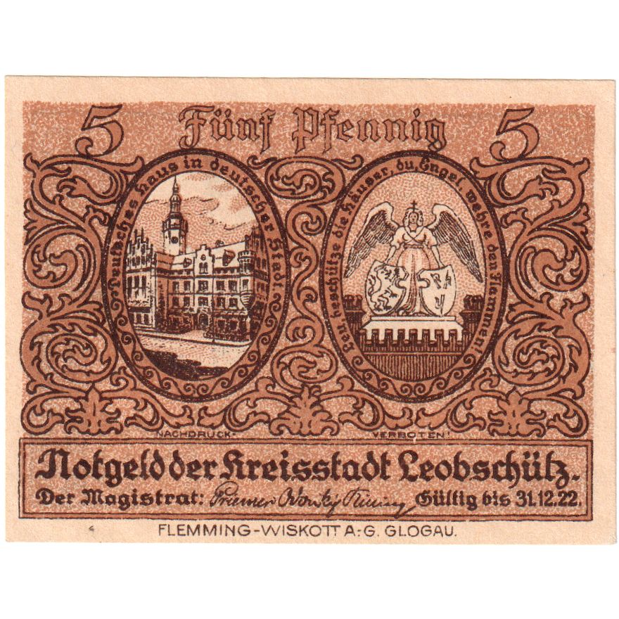 Deutschland, Leobschütz Stadt, 5 Pfennig, 1922-12-31, VZ+