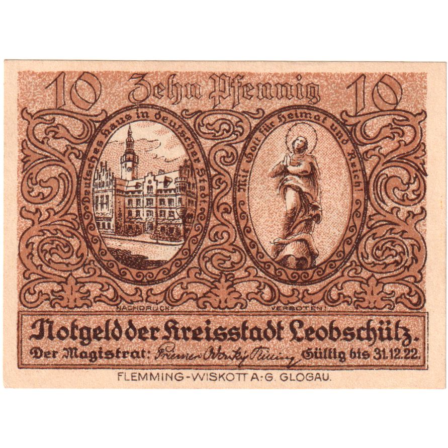 Niemcy, Leobschütz Stadt, 10 Pfennig, 1922-12-31, UNC(60-62)