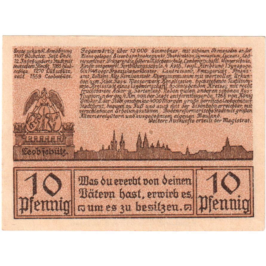 Niemcy, Leobschütz Stadt, 10 Pfennig, 1922-12-31, UNC(60-62)