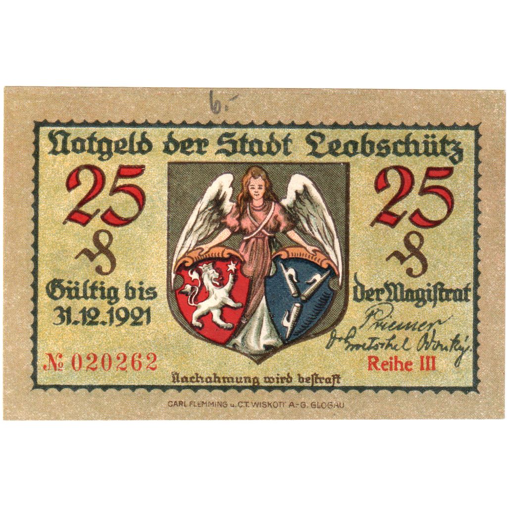 Deutschland, Leobschütz Stadt, 25 Pfennig, 1921-12-31, VZ+