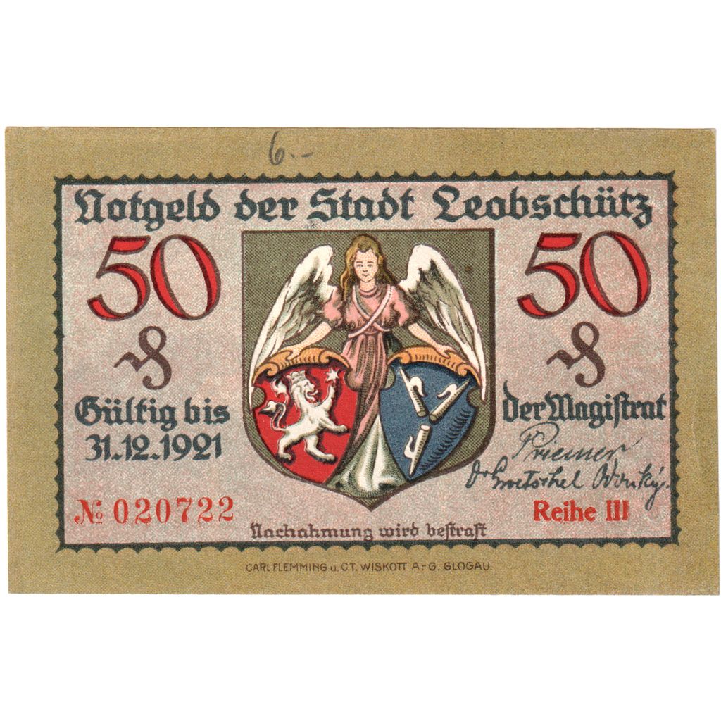 Niemcy, Leobschütz Stadt, 50 Pfennig, 1921-12-31, UNC(60-62)