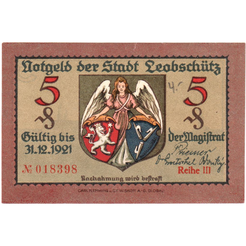 Deutschland, Leobschütz Stadt, 5 Pfennig, 1921-12-31, VZ+