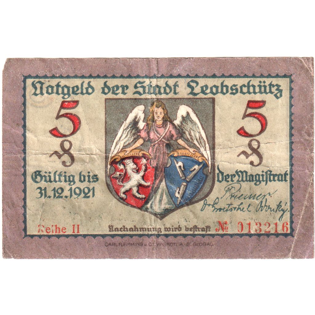 Deutschland, Leobschütz Stadt, 5 Pfennig, 1921-12-31, VZ+