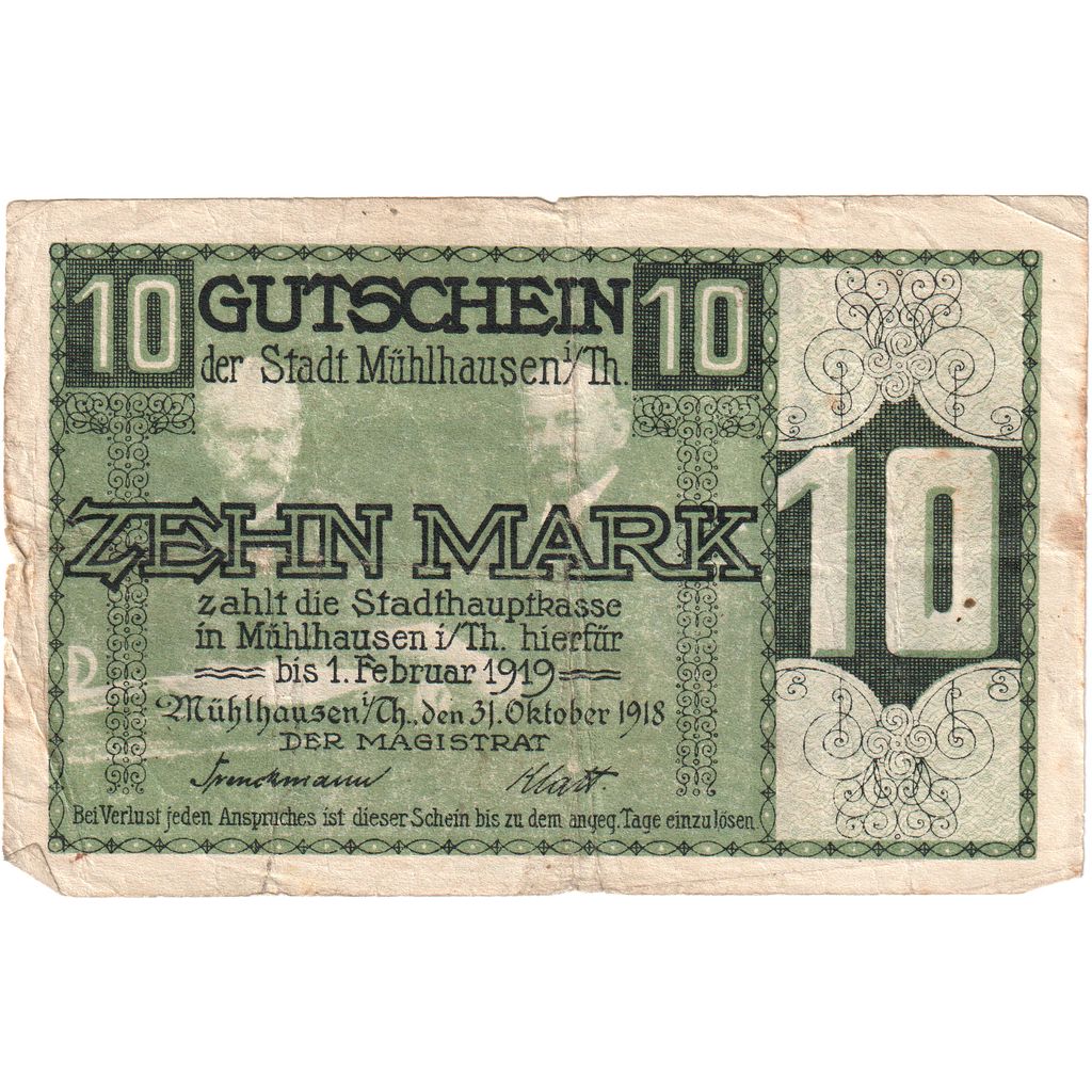 Alemania, Mühlhausen I. Thüringen Stadt, 10 Pfennig, 1919-02-01, EBC