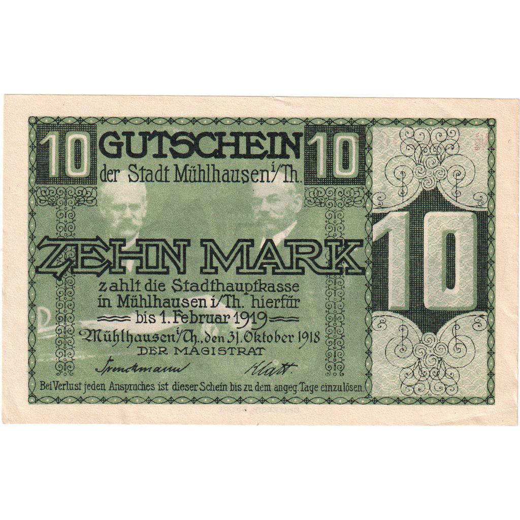 Alemania, Mühlhausen I. Thüringen Stadt, 10 Pfennig, 1919-02-01, EBC