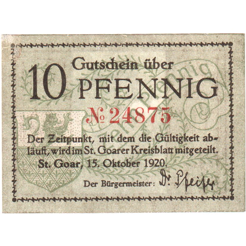 Alemania, St. Goar Stadt, 10 Pfennig, 1920-10-15, EBC+