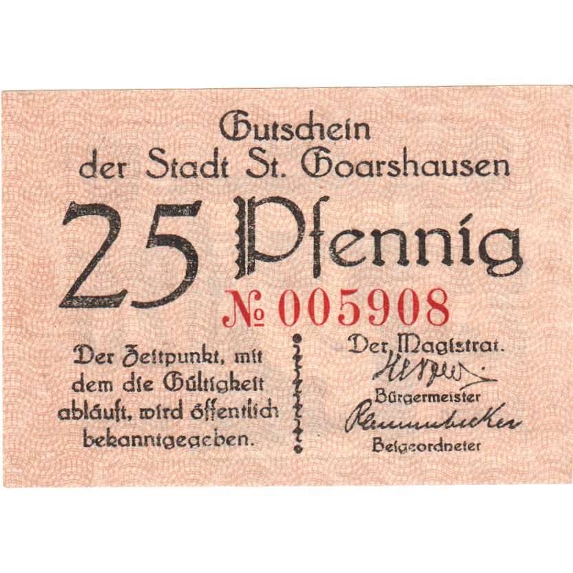 Niemcy, St Goashausen, 25 Pfennig, UNC(63)