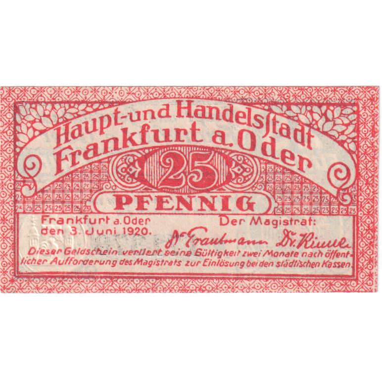 Deutschland, Frankfurt a.d. Oder Stadt, 25 Pfennig, 1920-06-03, VZ+
