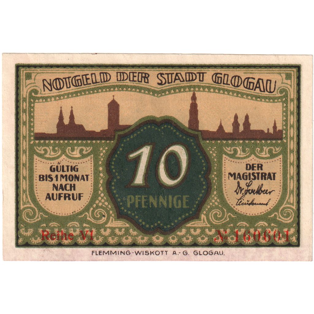 Deutschland, Glogau Stadt, 10 Pfennig, VZ+