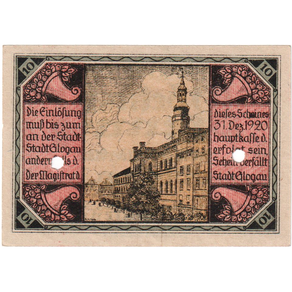 Deutschland, Glogau Stadt, 10 Pfennig, 1920-12-31, VZ+
