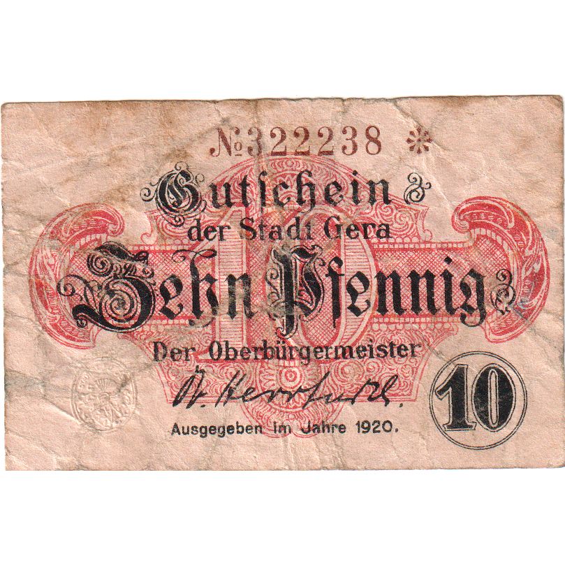 Deutschland, Gera Stadt, 10 Pfennig, SS+