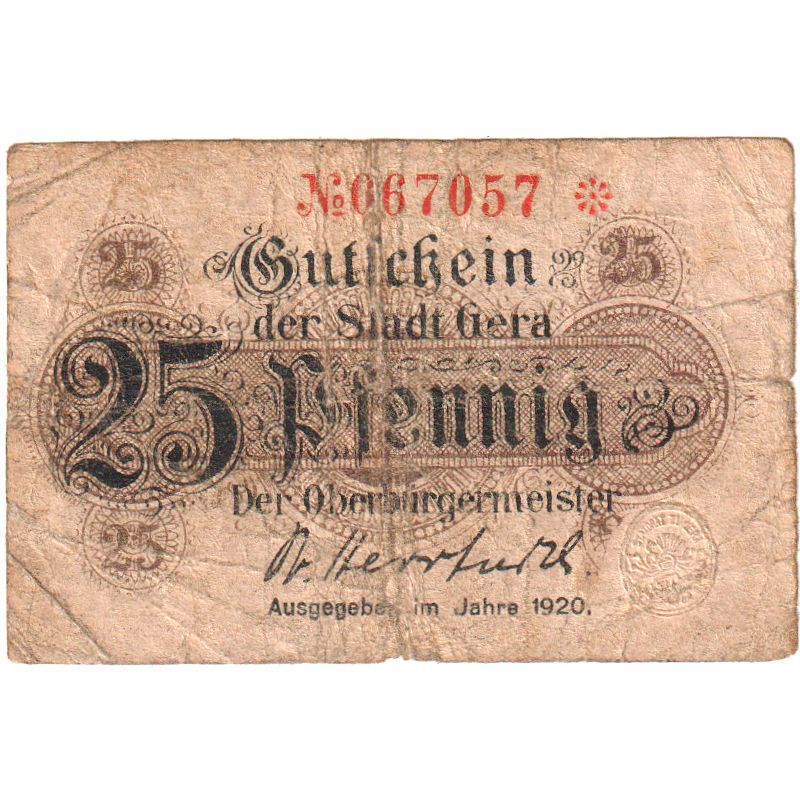 Niemcy, Gera Stadt, 25 Pfennig, AU(50-53)
