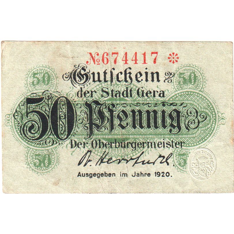 Deutschland, Gera Stadt, 50 Pfennig, SS+