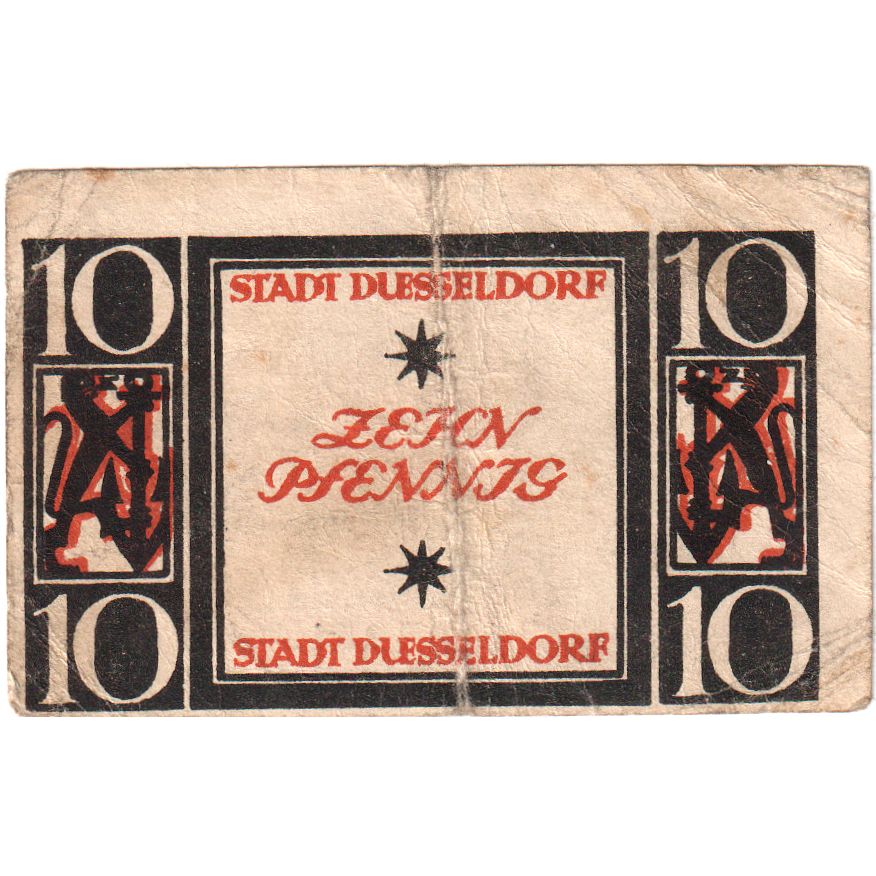 Alemania, Düsseldorf Stadt, 10 Pfennig, 1921-03-31, EBC