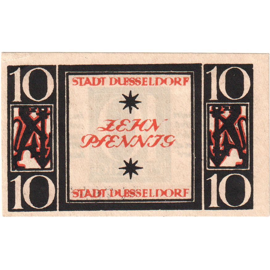 Alemania, Düsseldorf Stadt, 10 Pfennig, 1921-03-31, EBC