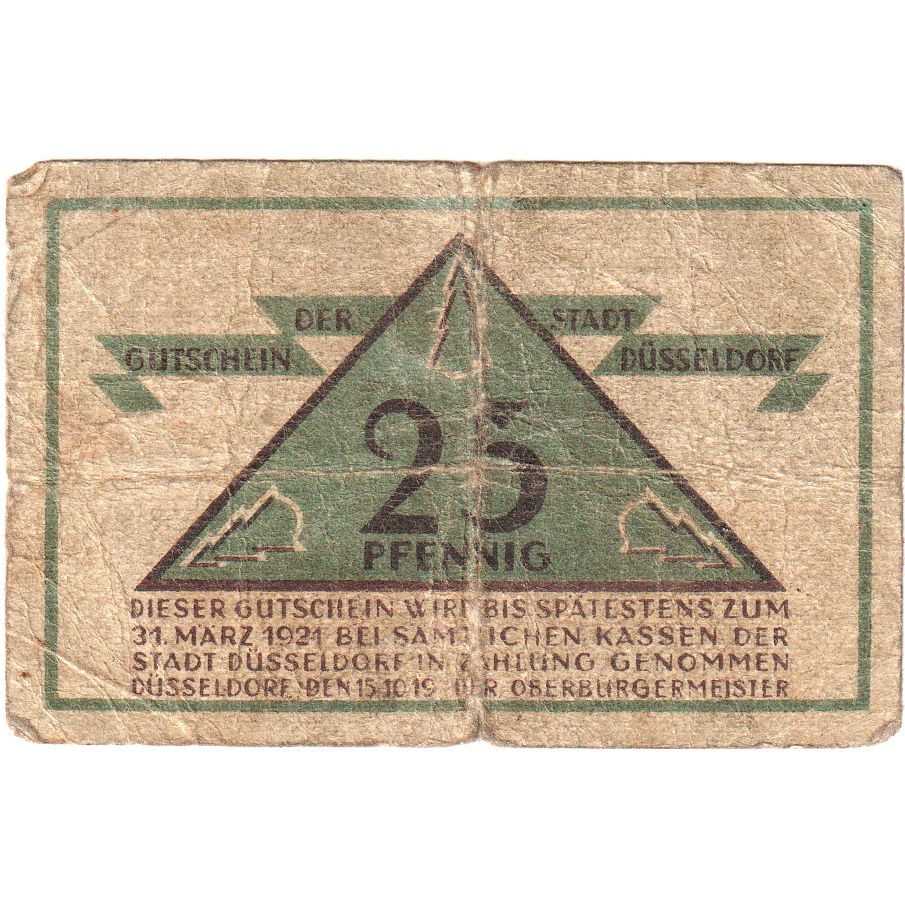 Alemania, Düsseldorf Stadt, 25 Pfennig, 1921-03-31, BC