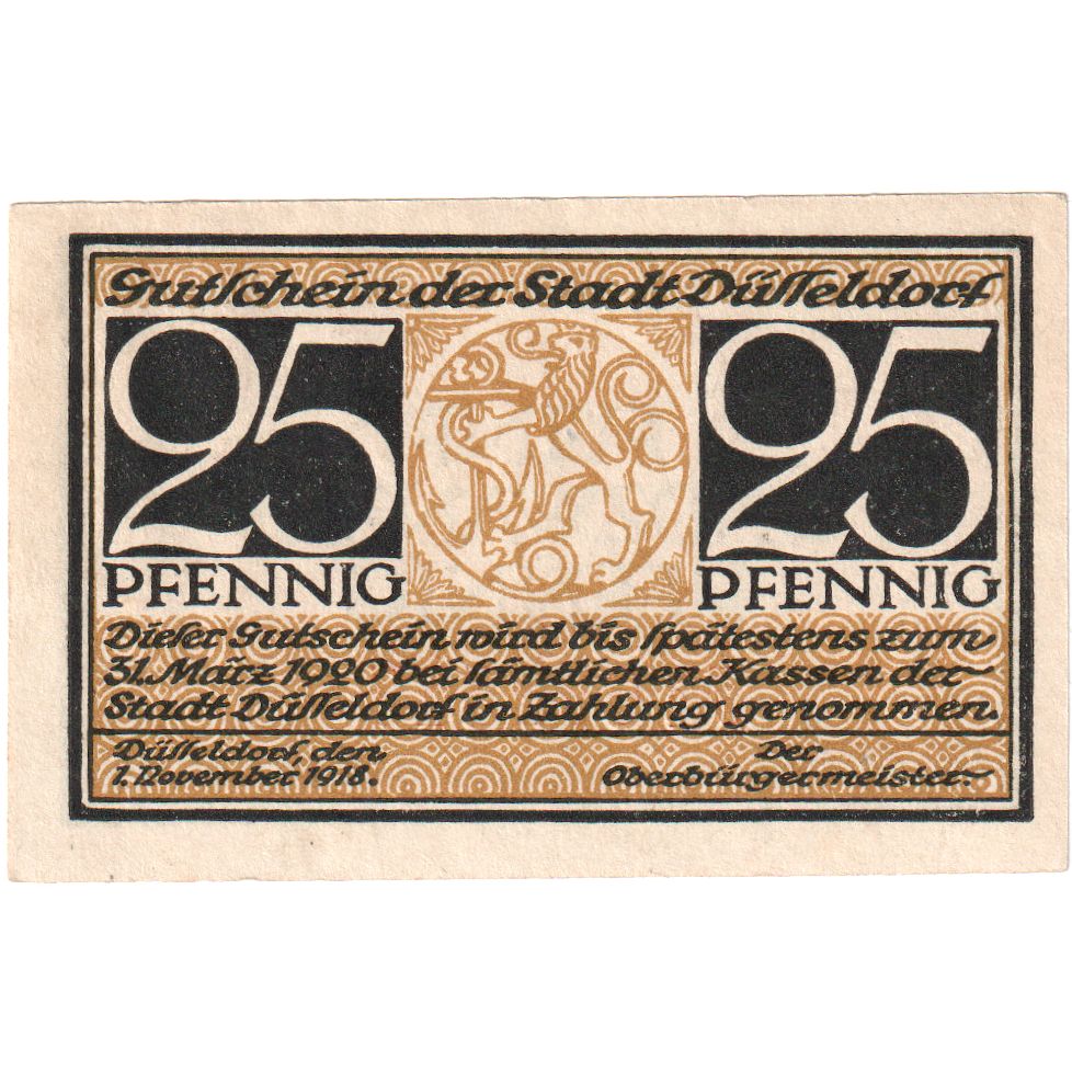 Alemania, Düsseldorf Stadt, 25 Pfennig, 1920-03-31, EBC+