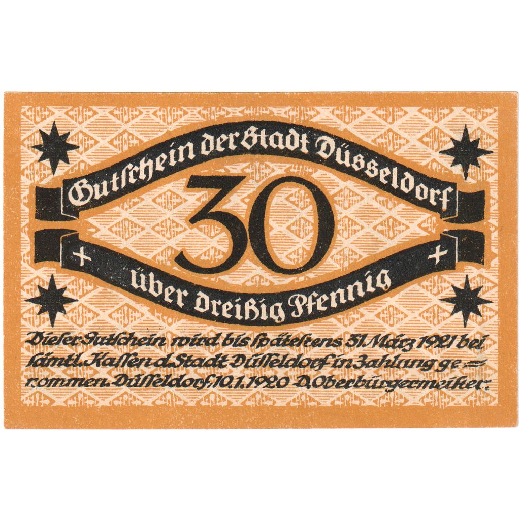 Alemania, Düsseldorf Stadt, 30 Pfennig, 1920-03-31, EBC+