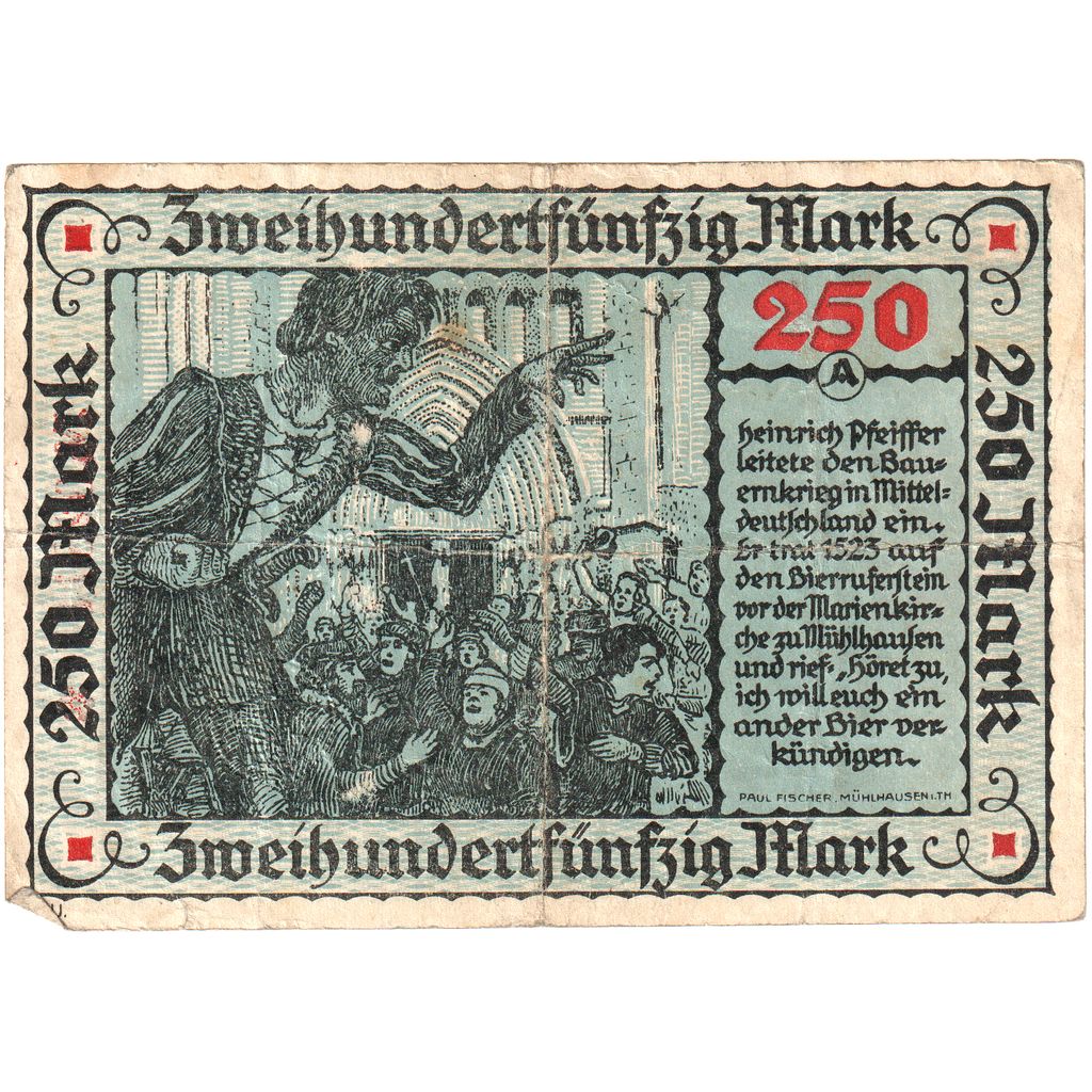 Alemania, Mühlhausen Stadt, 250 Millionen Mark, 1921-10-01, EBC