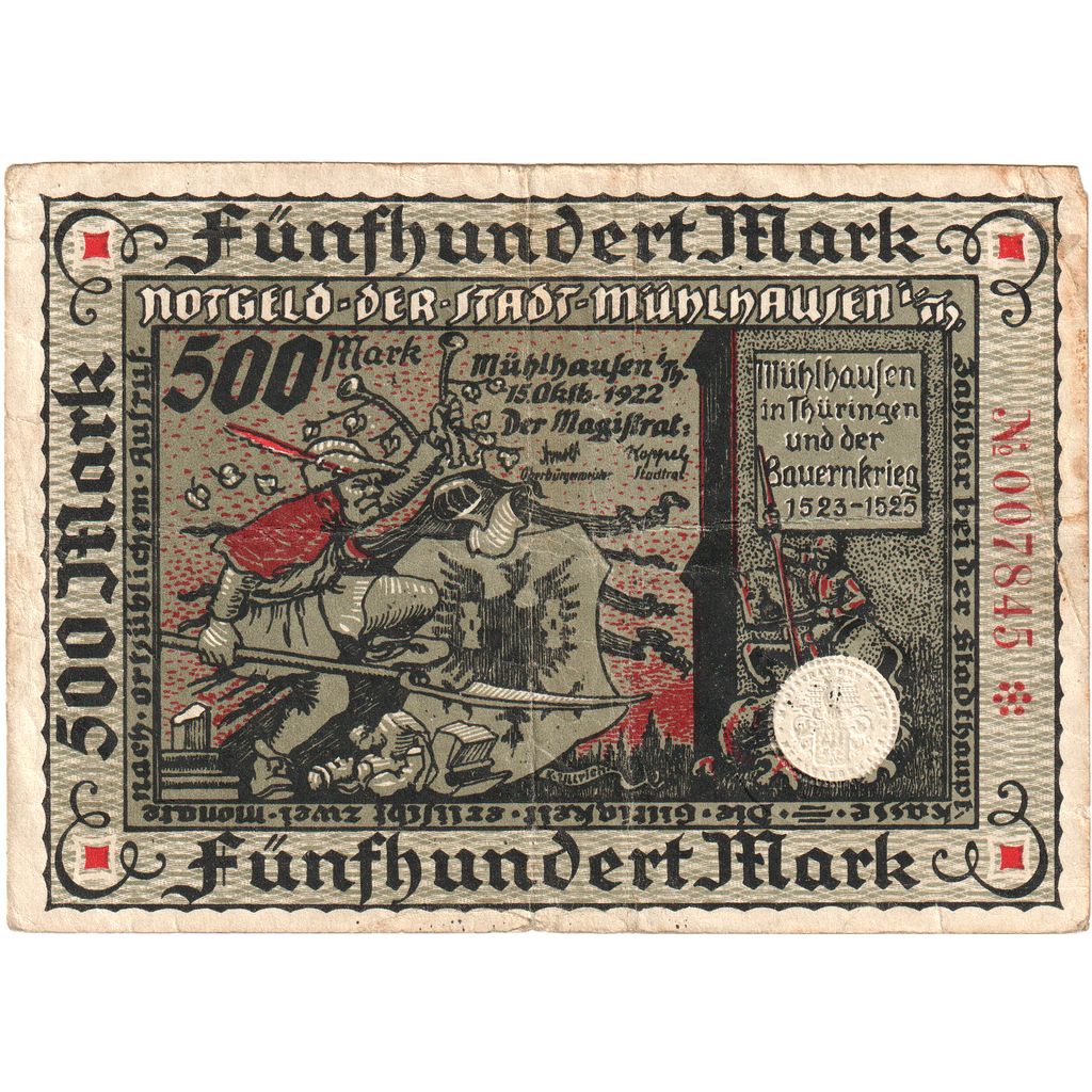 Alemania, Mühlhausen Stadt, 500 Mark, 1921-10-01, EBC