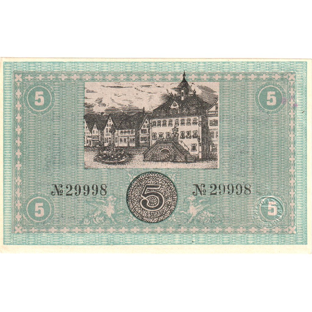 Alemania, Neckarsulm Württemburg Stadt, 5 Mark, 1919-01-31, EBC+