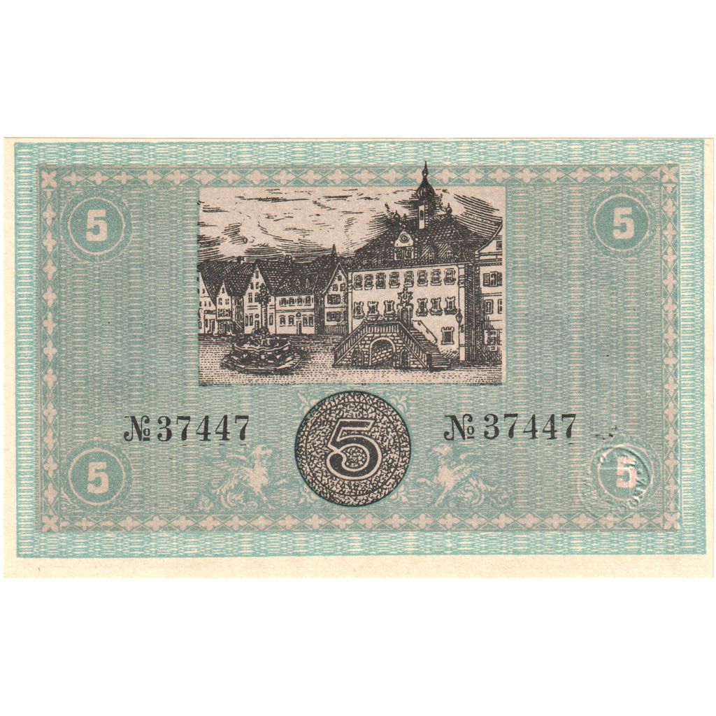 Alemania, Neckarsulm Württemburg Stadt, 5 Mark, 1919-01-31, EBC+