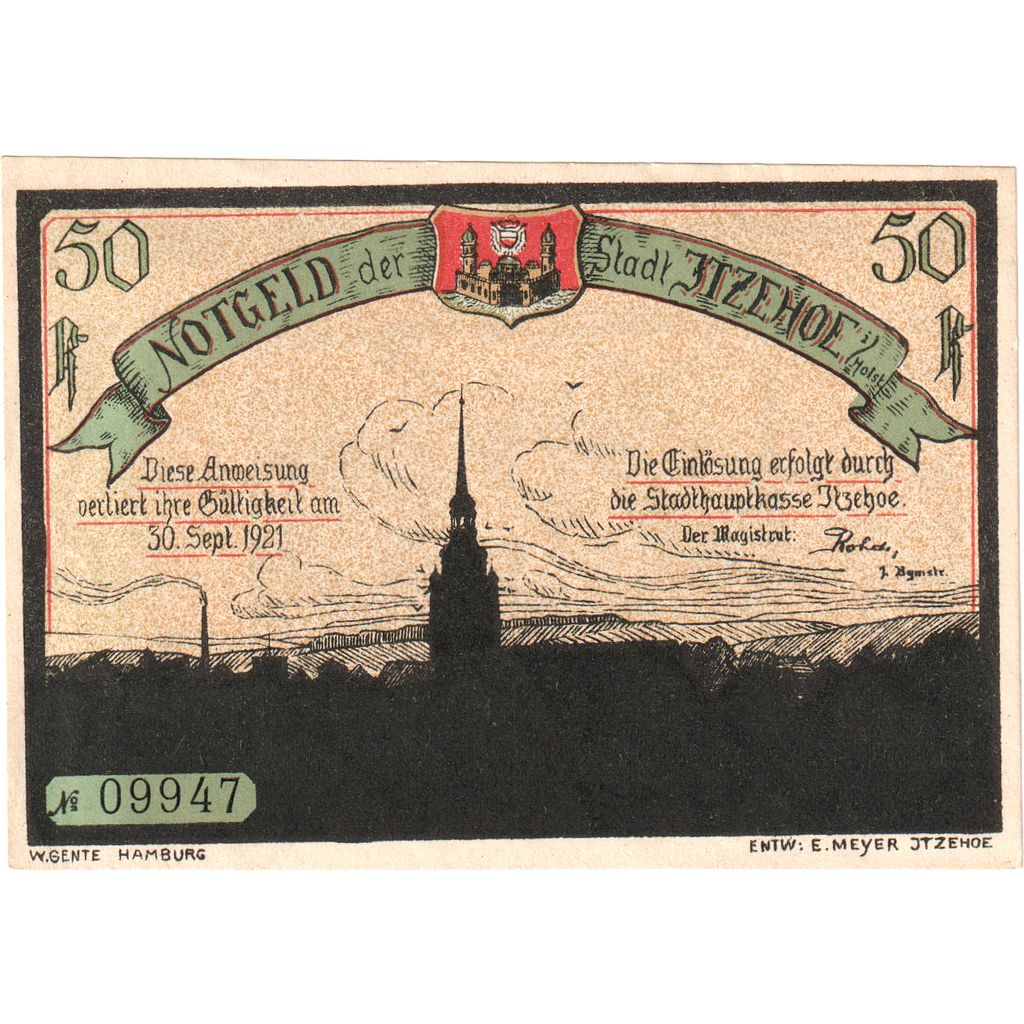 Alemania, Itzehoe Stadt, 50 Pfennig, 1921-09-30, EBC+