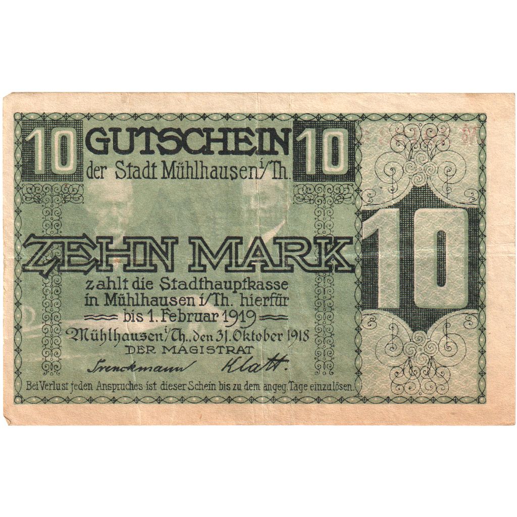 Alemania, Mühlhausen I. Thüringen Stadt, 10 Mark, 1919-12-01, SC+