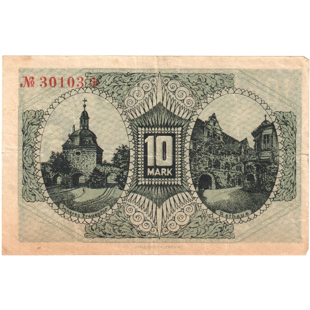 Alemania, Mühlhausen I. Thüringen Stadt, 10 Mark, 1919-12-01, SC+