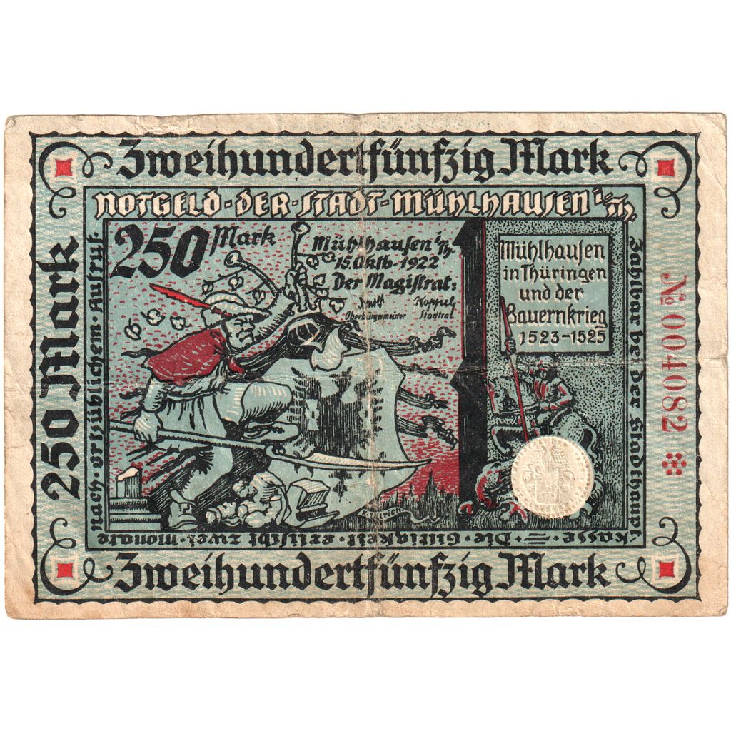 Alemania, Mühlhausen Stadt, 250 Mark, 1921-10-01, EBC