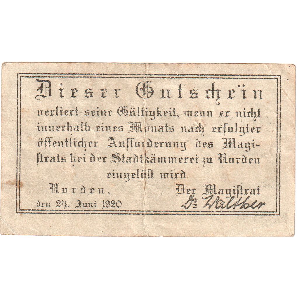 Deutschland, Norden Stadt, 50 Pfennig, 1920-07-20, VZ+