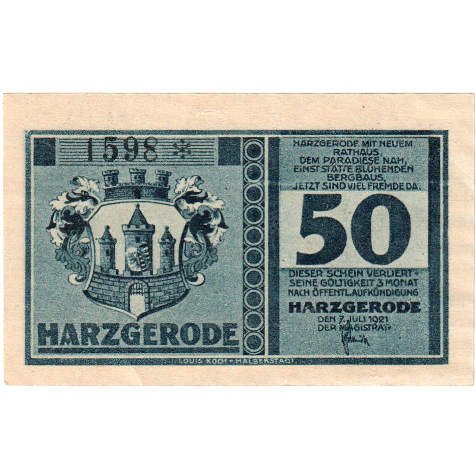 Deutschland, Harzgerode Stadt, 50 Pfennig, 1921-07-07, VZ+