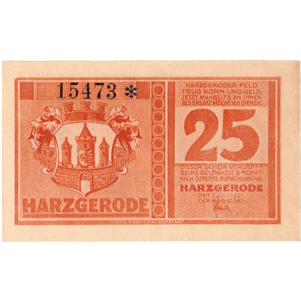 Deutschland, Harzgerode Stadt, 25 Pfennig, 1921-07-07, VZ+