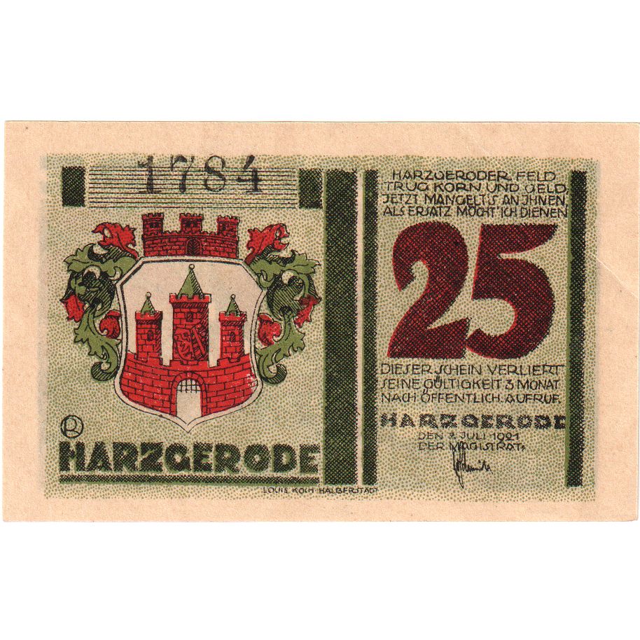 Deutschland, Harzgerode Stadt, 25 Pfennig, 1921-07-07, VZ+