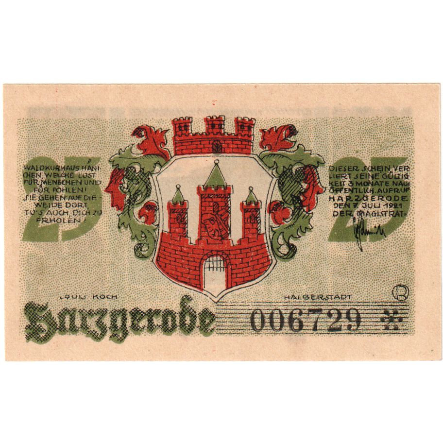Alemania, Harzgerode Stadt, 25 Pfennig, 1921-07-07, EBC+