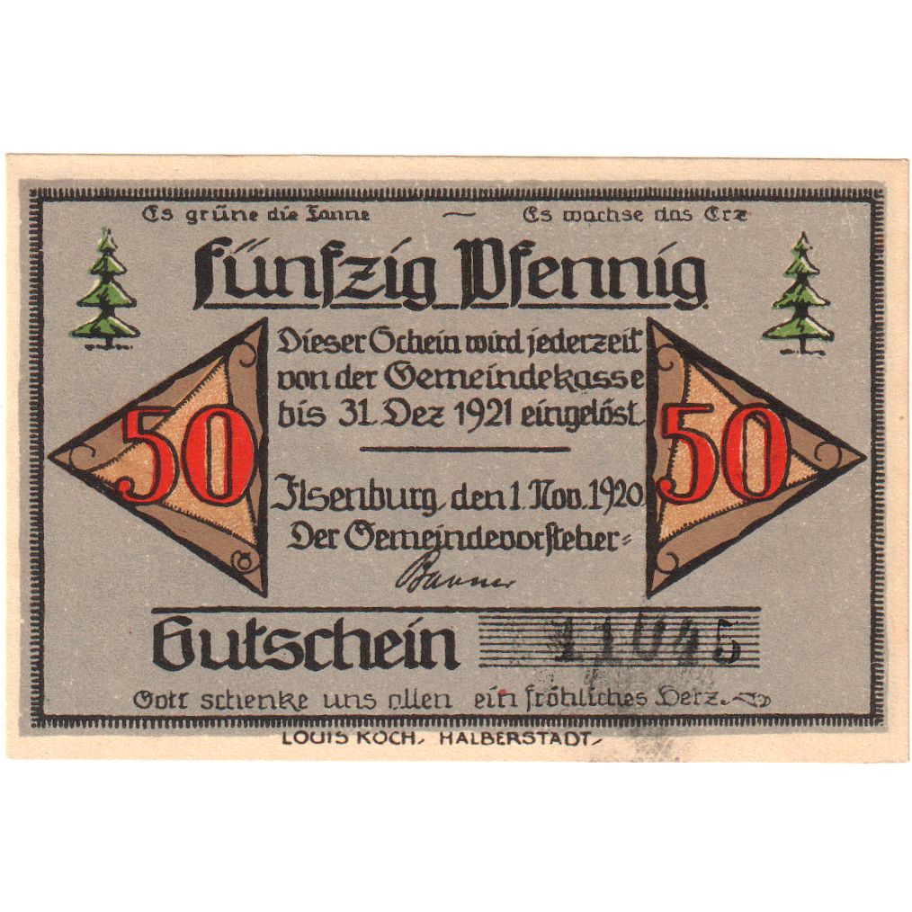 Alemania, Ilsenburg Gemeinde, 50 Pfennig, 1921-12-31, EBC+