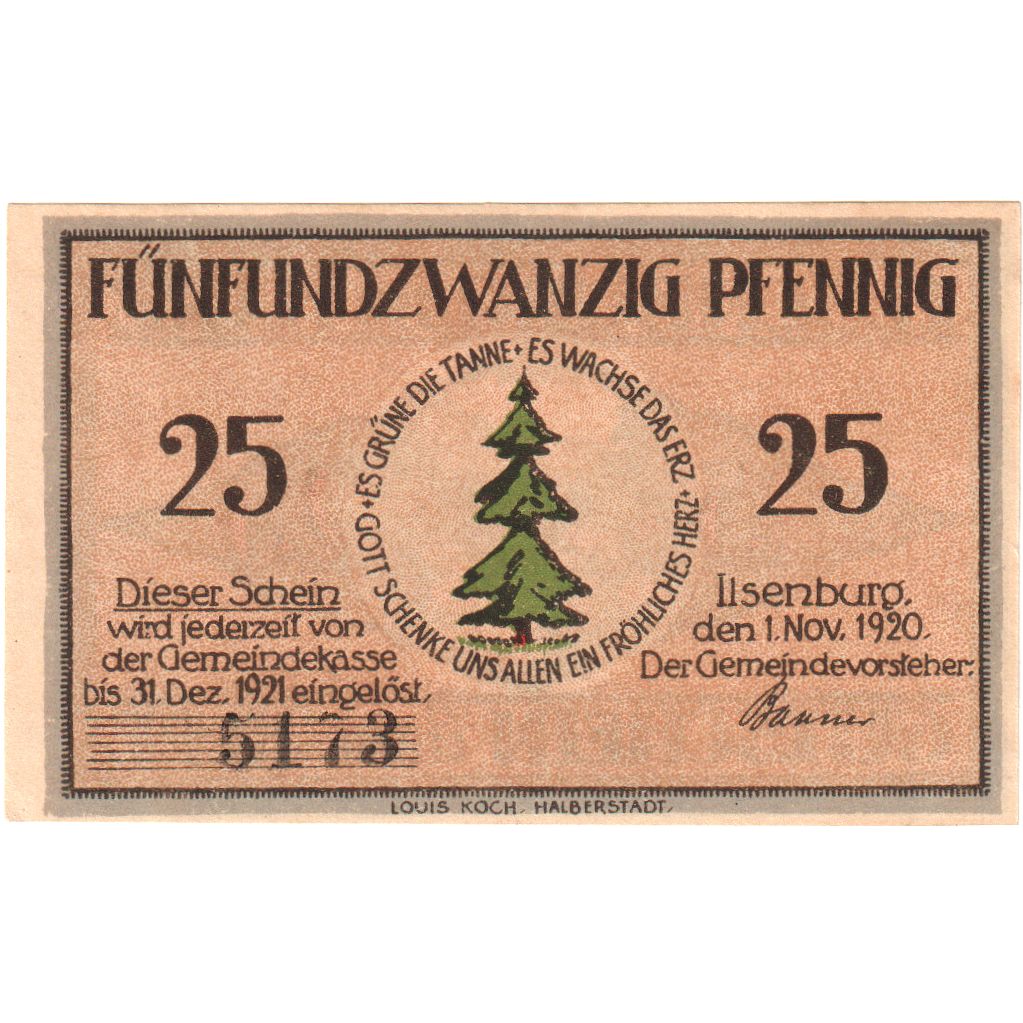 Alemania, Ilsenburg Gemeinde, 25 Pfennig, 1921-12-31, EBC+