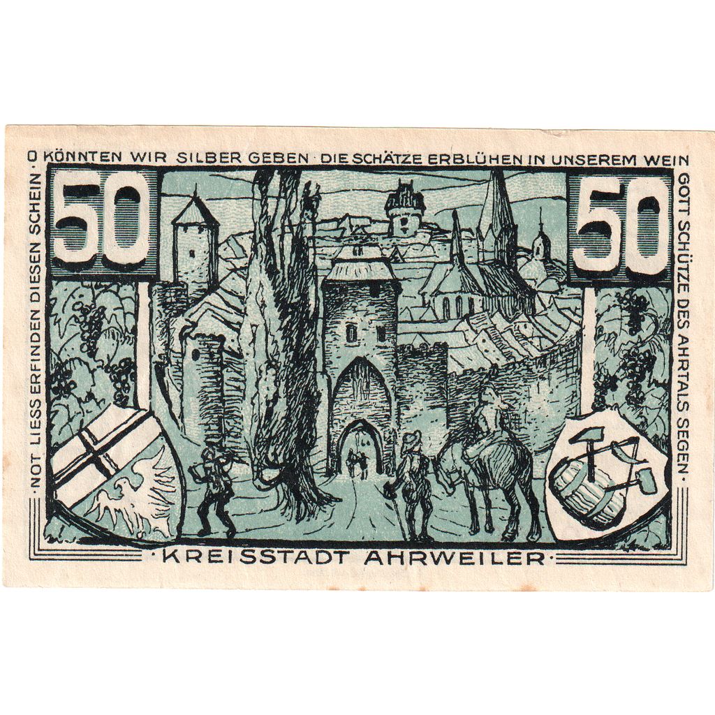 Alemania, Ahrweiler Stadt, 50 Pfennig, 1921-08-15, EBC+